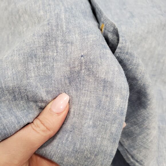 Barbour Linen Button Down Shirt Mens M Blue Short Sleeve Business Casual Coastal - Picture 7 of 8